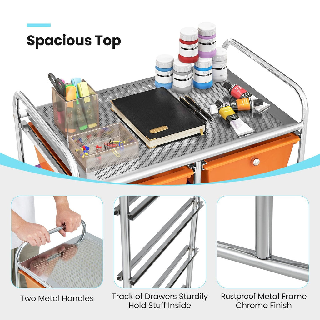 10-Drawer Rolling Storage Cart-Deep Multicolor
