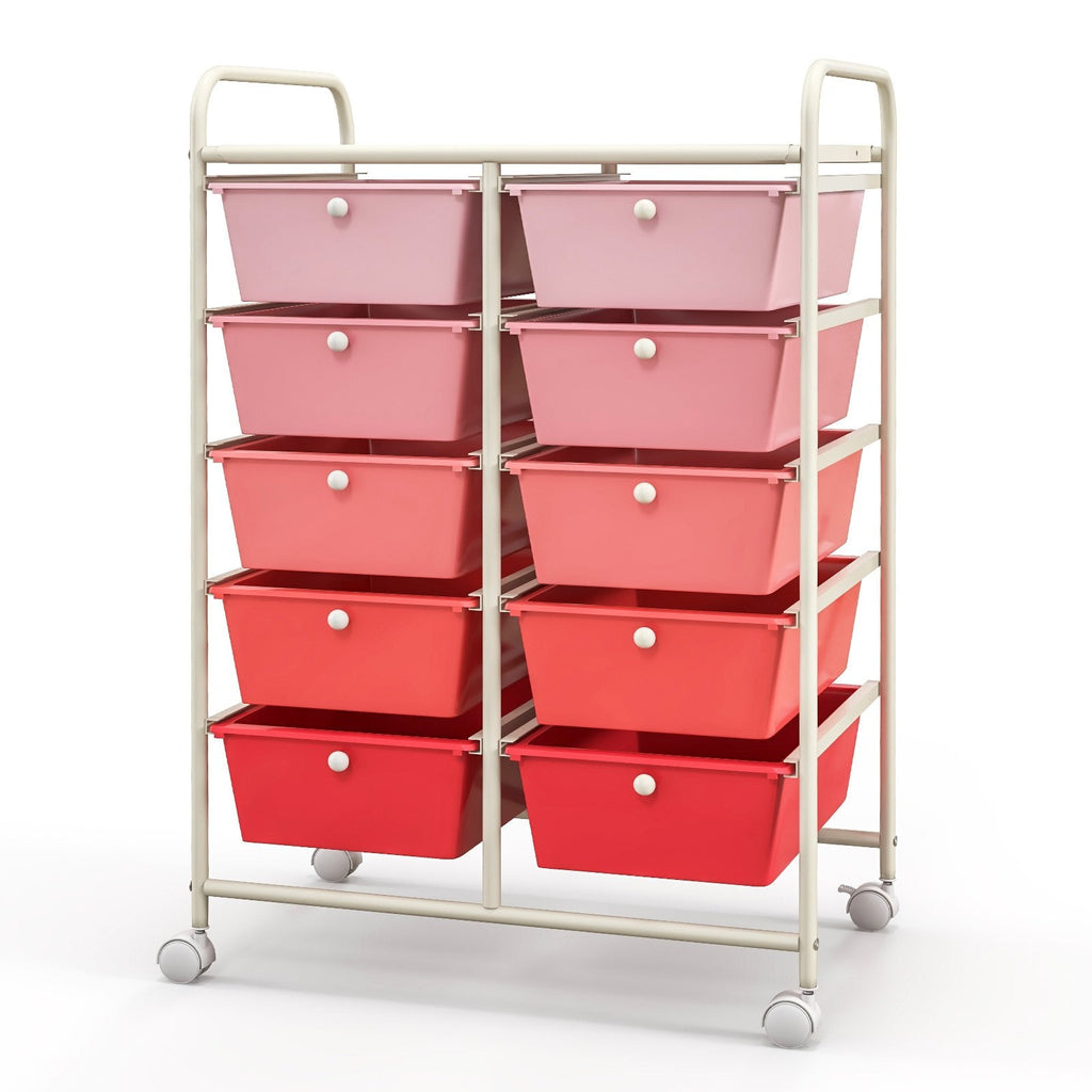 10-Drawer Rolling Storage Cart-Gradient Pink