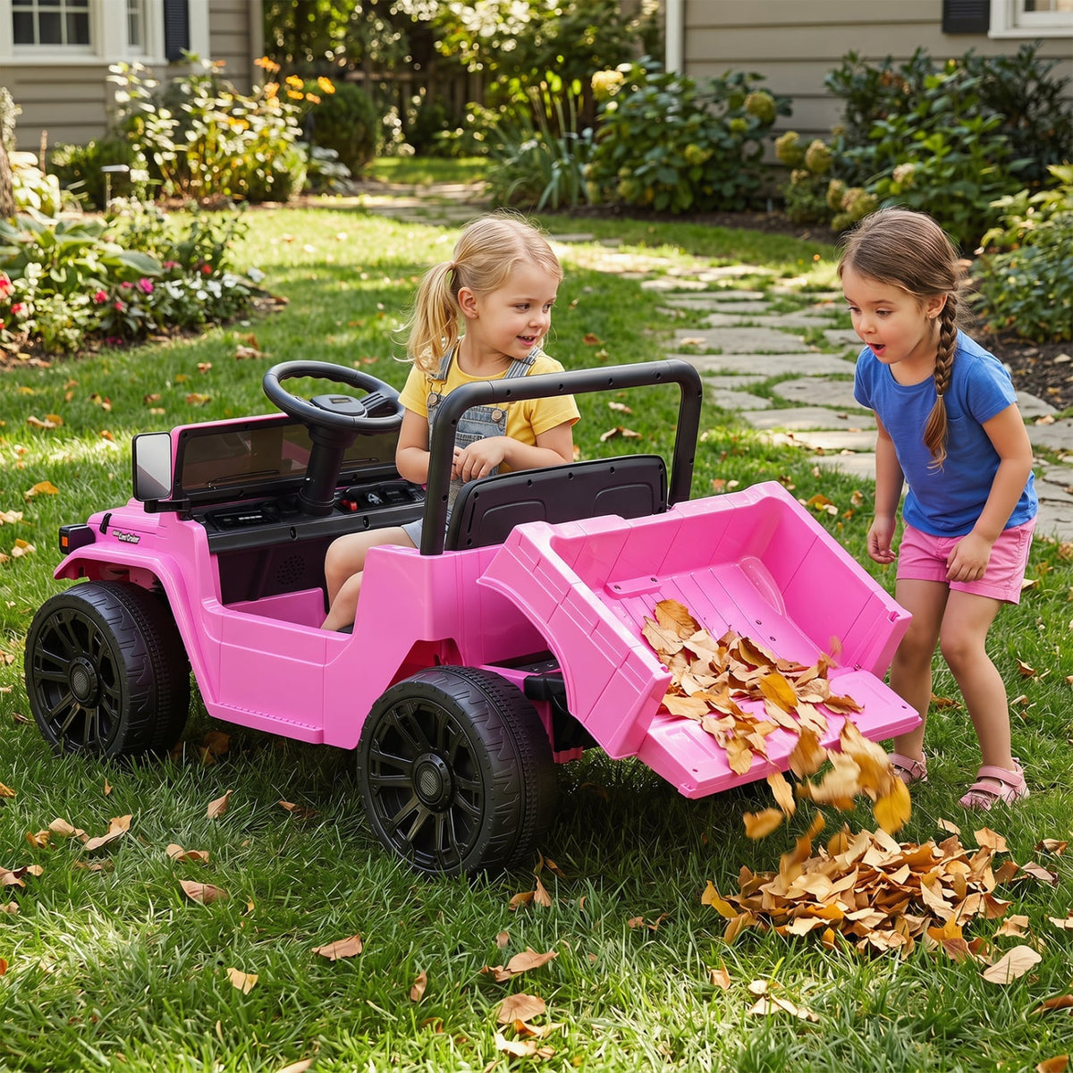 12V Licensed Toyota Kids Ride On Truck, Pink, with Soft Start, 3 Remote Speeds, Dump Bed and 66 lb Seat Capacity