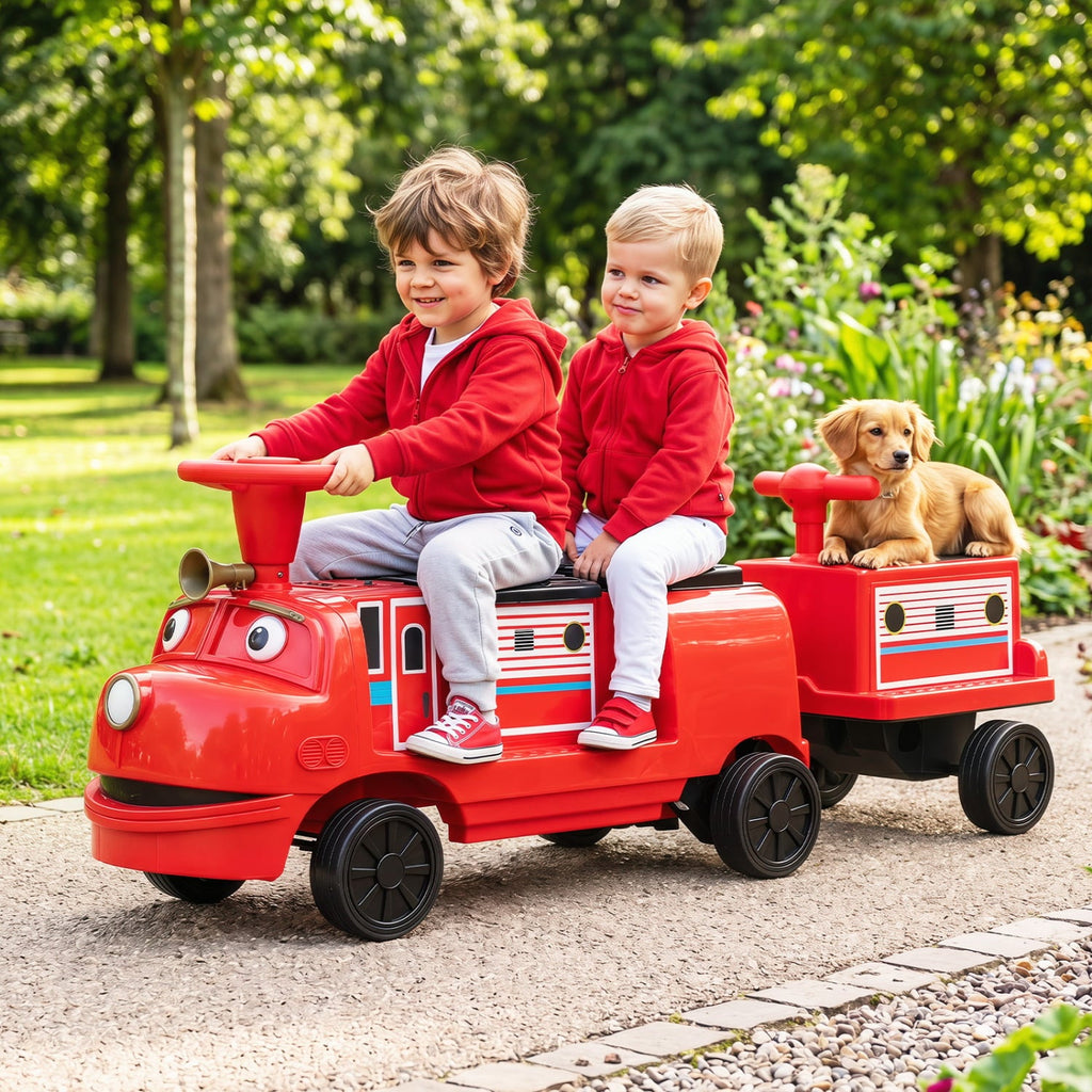 12V Licensed Chuggington Kids Ride On Train with Dual 35W Motors, 12V 7Ah Battery and Detachable Carriage, Red