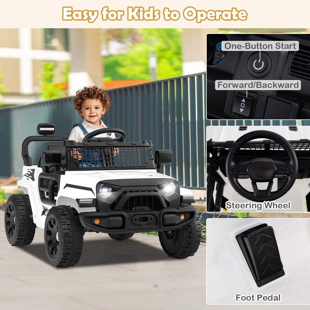 12V Kids Ride On Truck with Soft Start and Stop, 1 to 2 Second Braking, Parent Remote and Spring Suspension, 66 lb, White