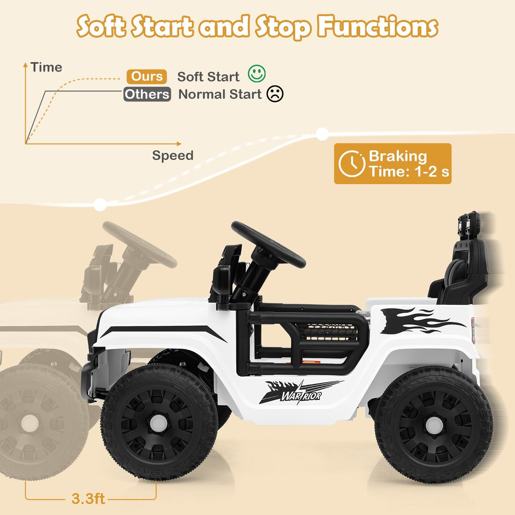 12V Kids Ride On Truck with Soft Start and Stop, 1 to 2 Second Braking, Parent Remote and Spring Suspension, 66 lb, White