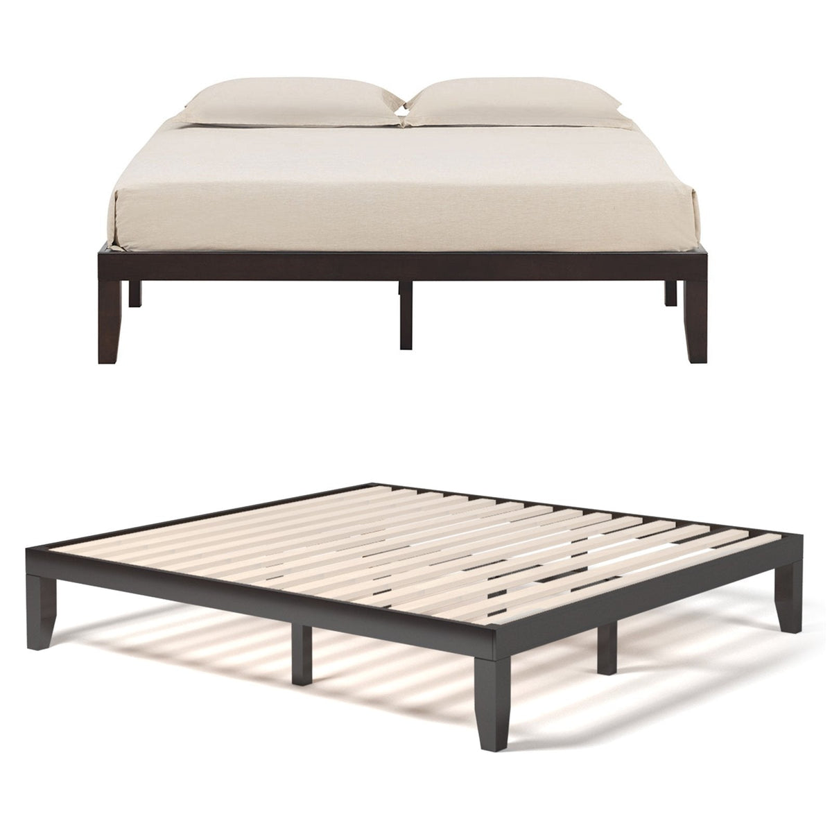14 Inch King Size Wood Platform Bed Frame with 14 Plywood Slats and 500 lb Capacity, Brown