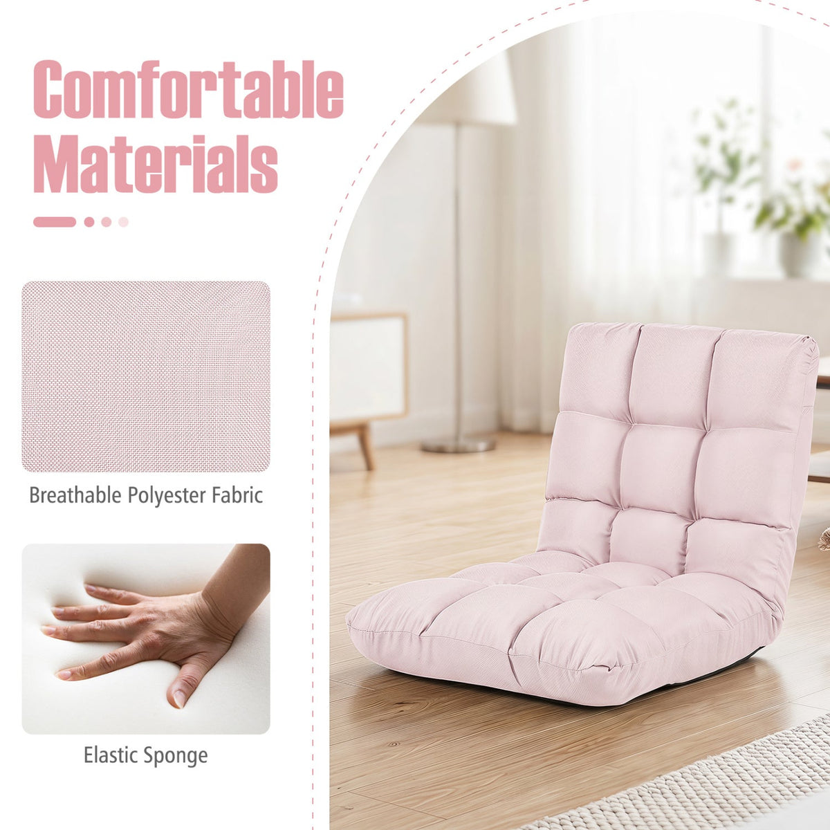 14-Position Adjustable Folding Lazy Gaming Sofa-Light Pink