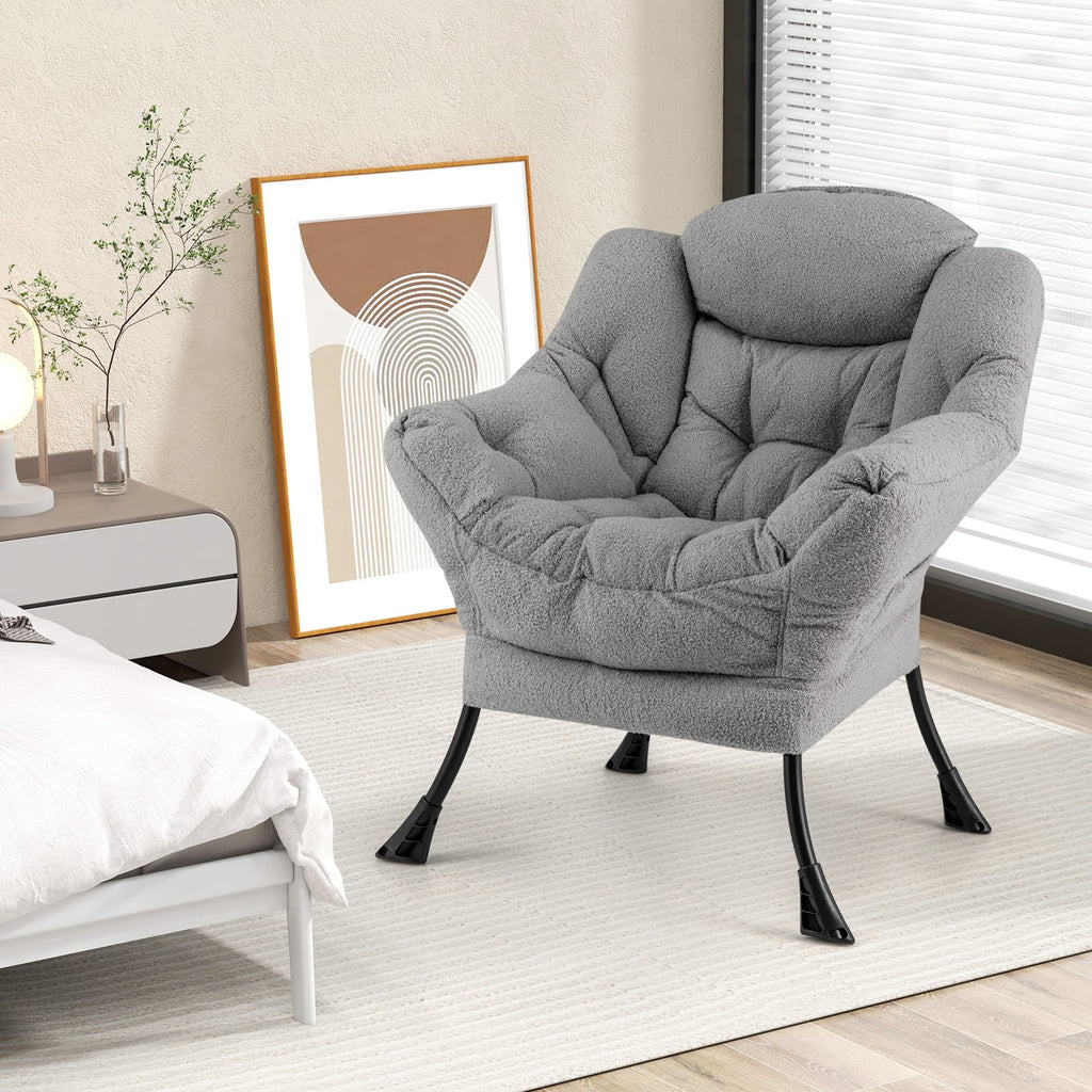 Sherpa Upholstered Accent Chair with Cozy Head Pillow-Gray