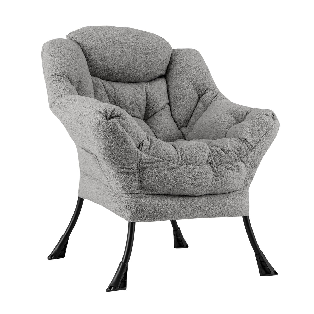 Sherpa Upholstered Accent Chair with Cozy Head Pillow-Gray