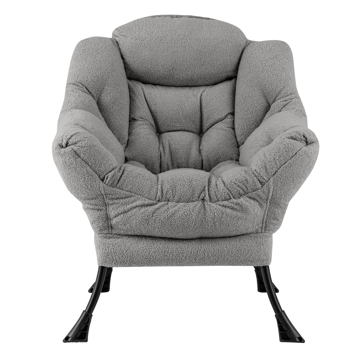 Sherpa Upholstered Accent Chair with Cozy Head Pillow-Gray