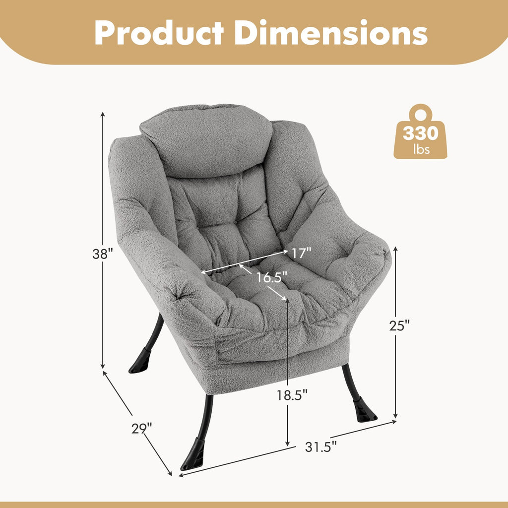 Sherpa Upholstered Accent Chair with Cozy Head Pillow-Gray