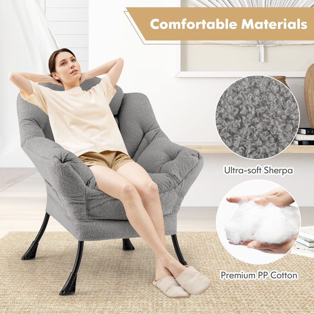 Sherpa Upholstered Accent Chair with Cozy Head Pillow-Gray