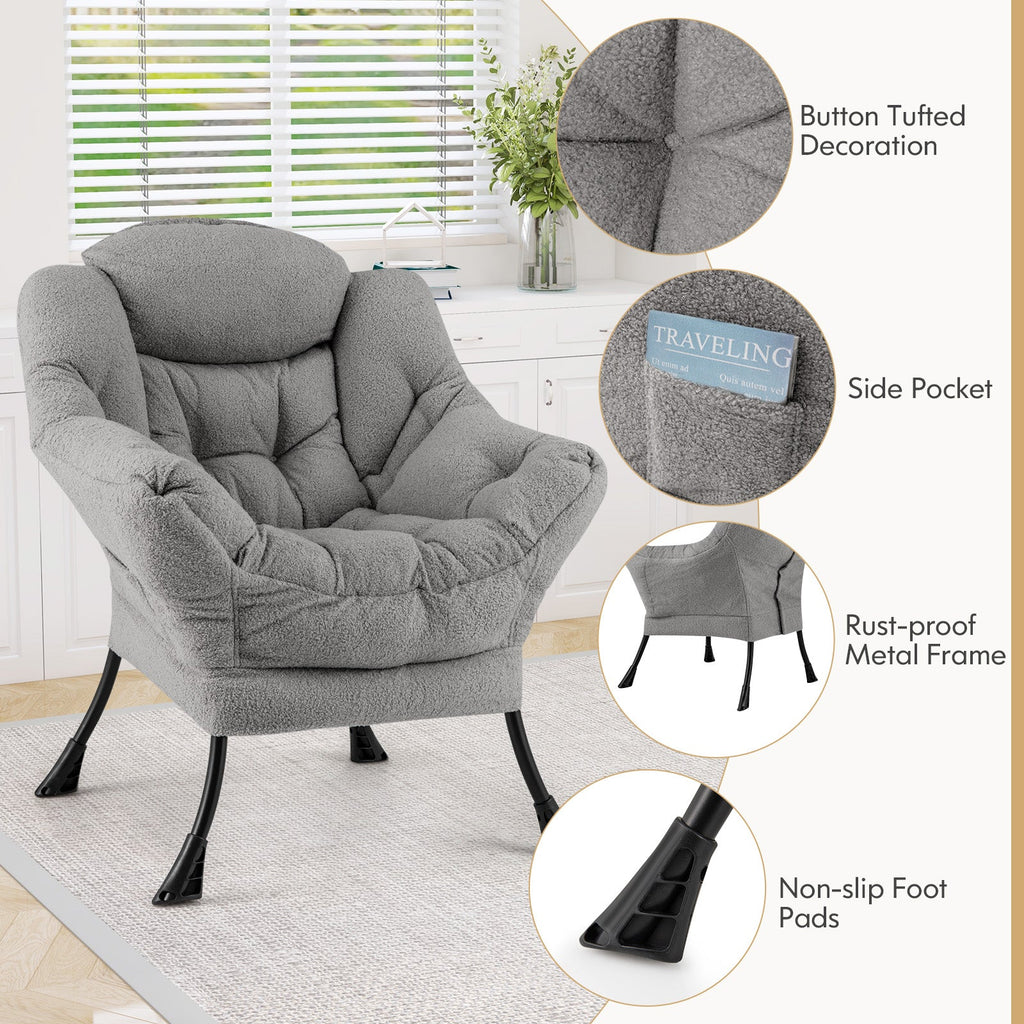Sherpa Upholstered Accent Chair with Cozy Head Pillow-Gray