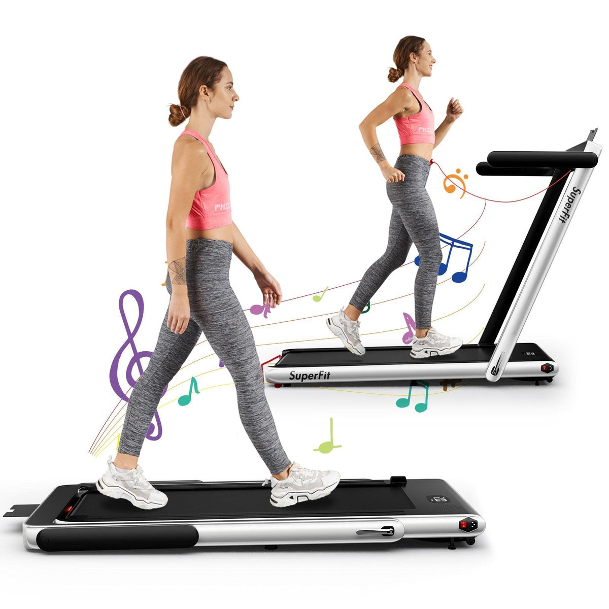 2.25HP 2 in 1 Folding Treadmill with APP Speaker Remote Control-Silver