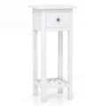 Tall Slim Nightstand with Drawer and Lower Shelf in Acacia Wood, White