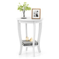 2 Tier Round End Table with Solid Rubber Wood Legs, White