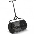 24 Inch Compost Spreader Peat Moss Spreader Roller with Height-Adjustable T-Shaped Handle-Black