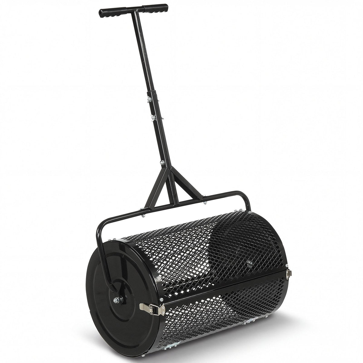 24 Inch Compost Spreader Peat Moss Spreader Roller with Height-Adjustable T-Shaped Handle-Black