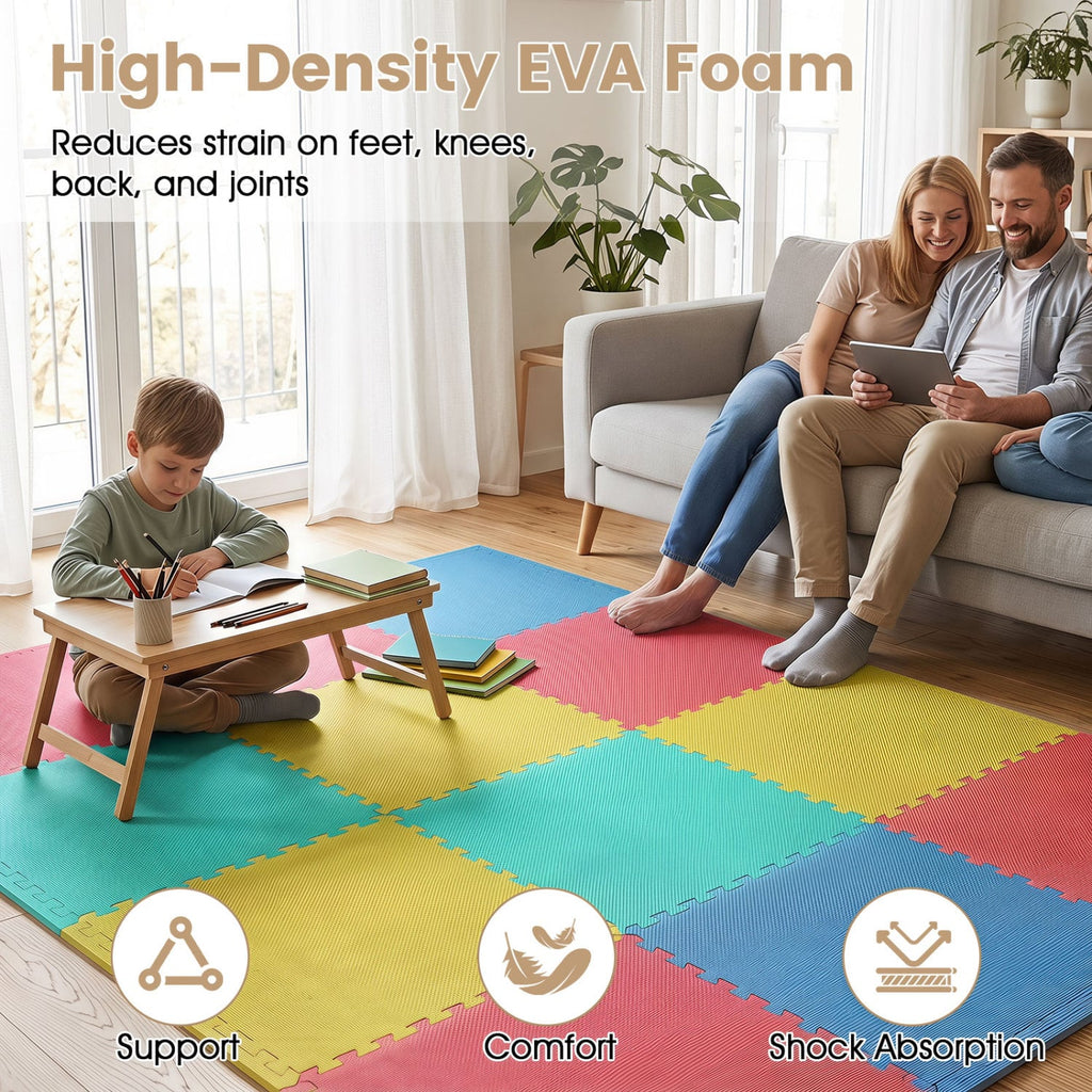 24 Pack Non-Slip Protective Interlocking EVA Foam Floor Tiles-Multicolor