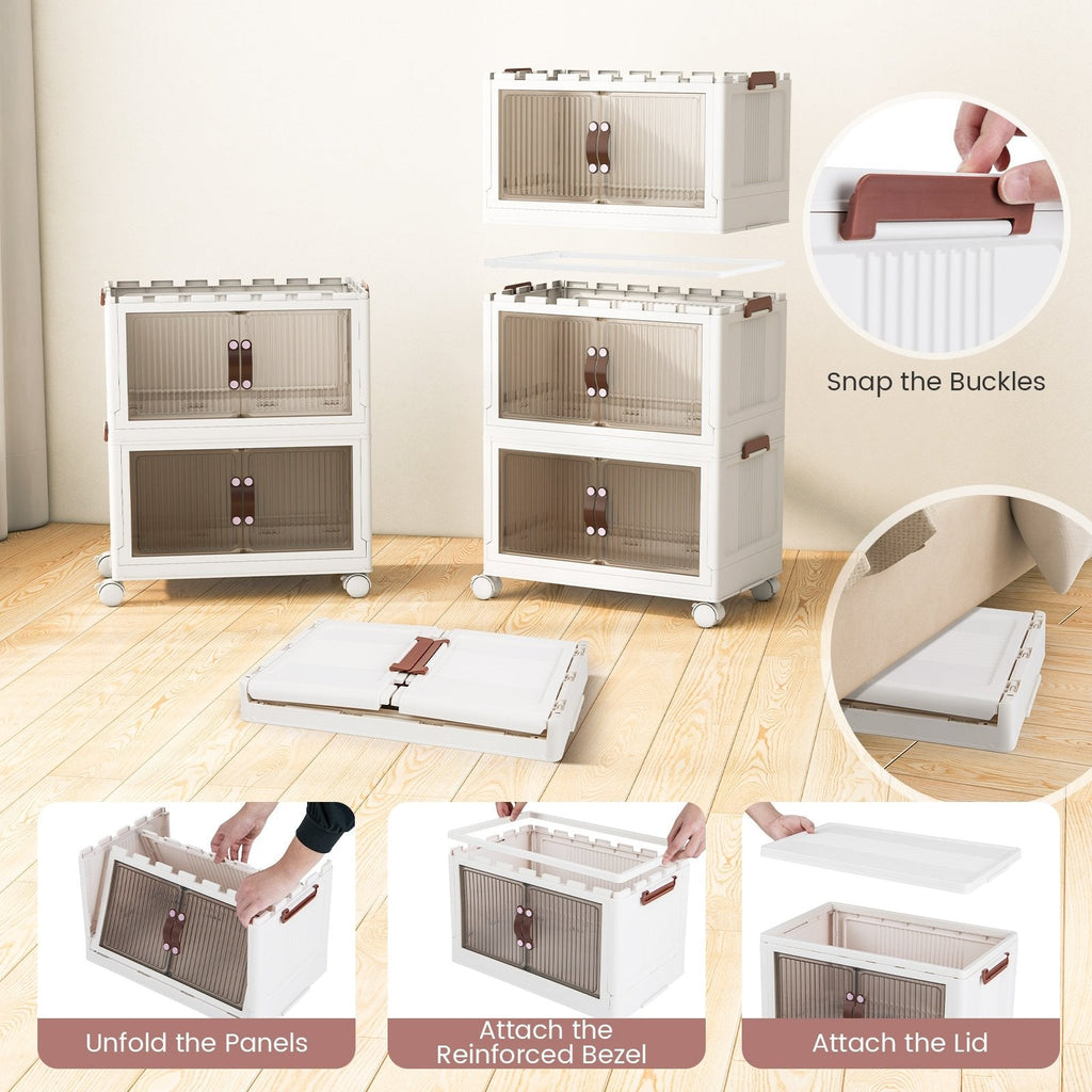 25.5/60 Gal 3-Tier Stackable Storage Boxes Bins with Magnetic Doors and Lockable Casters-S