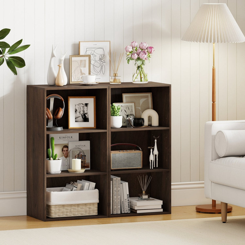 3 Shelf Walnut Bookcase, Compact Open Storage Cabinet with Adjustable Shelves