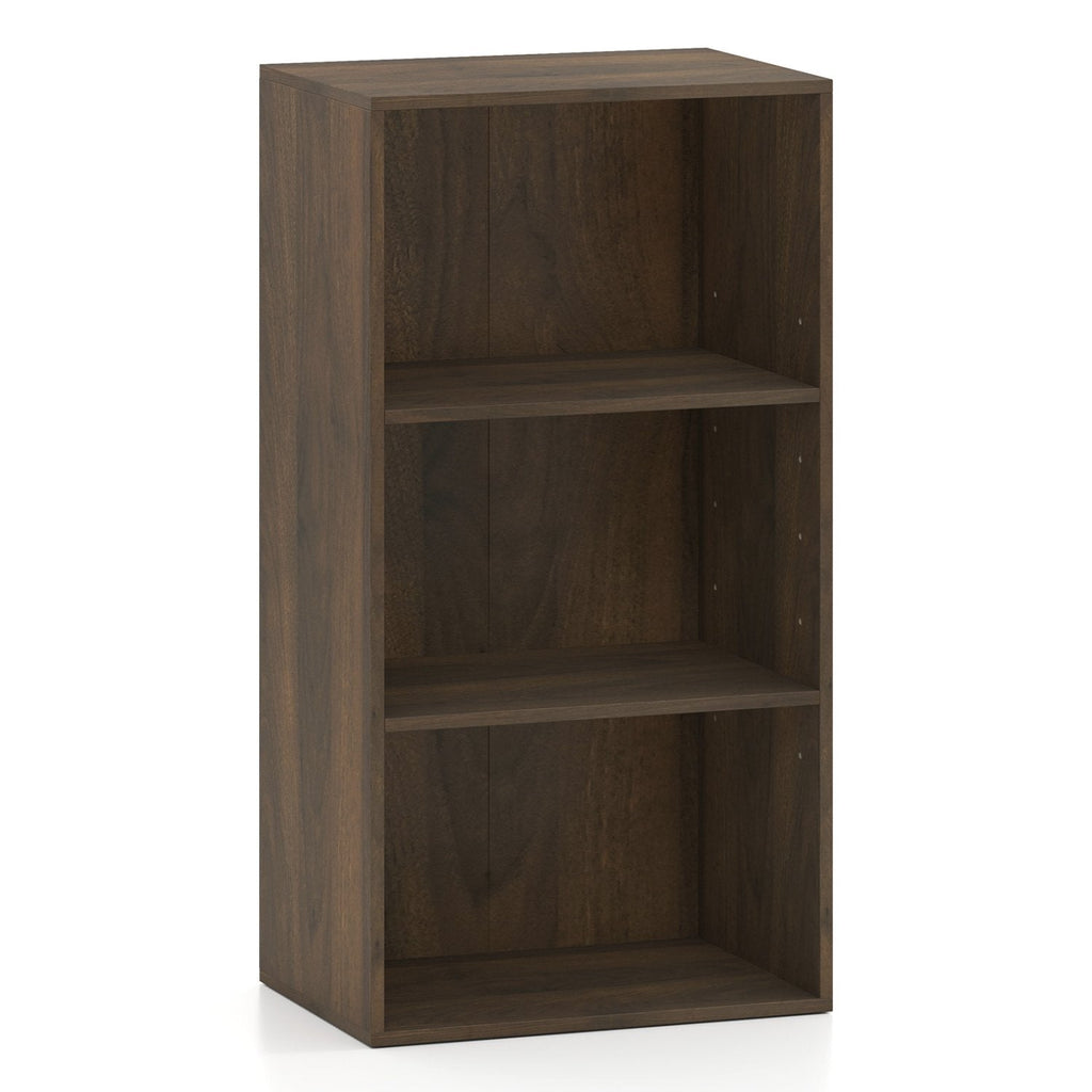 3 Shelf Walnut Bookcase, Compact Open Storage Cabinet with Adjustable Shelves