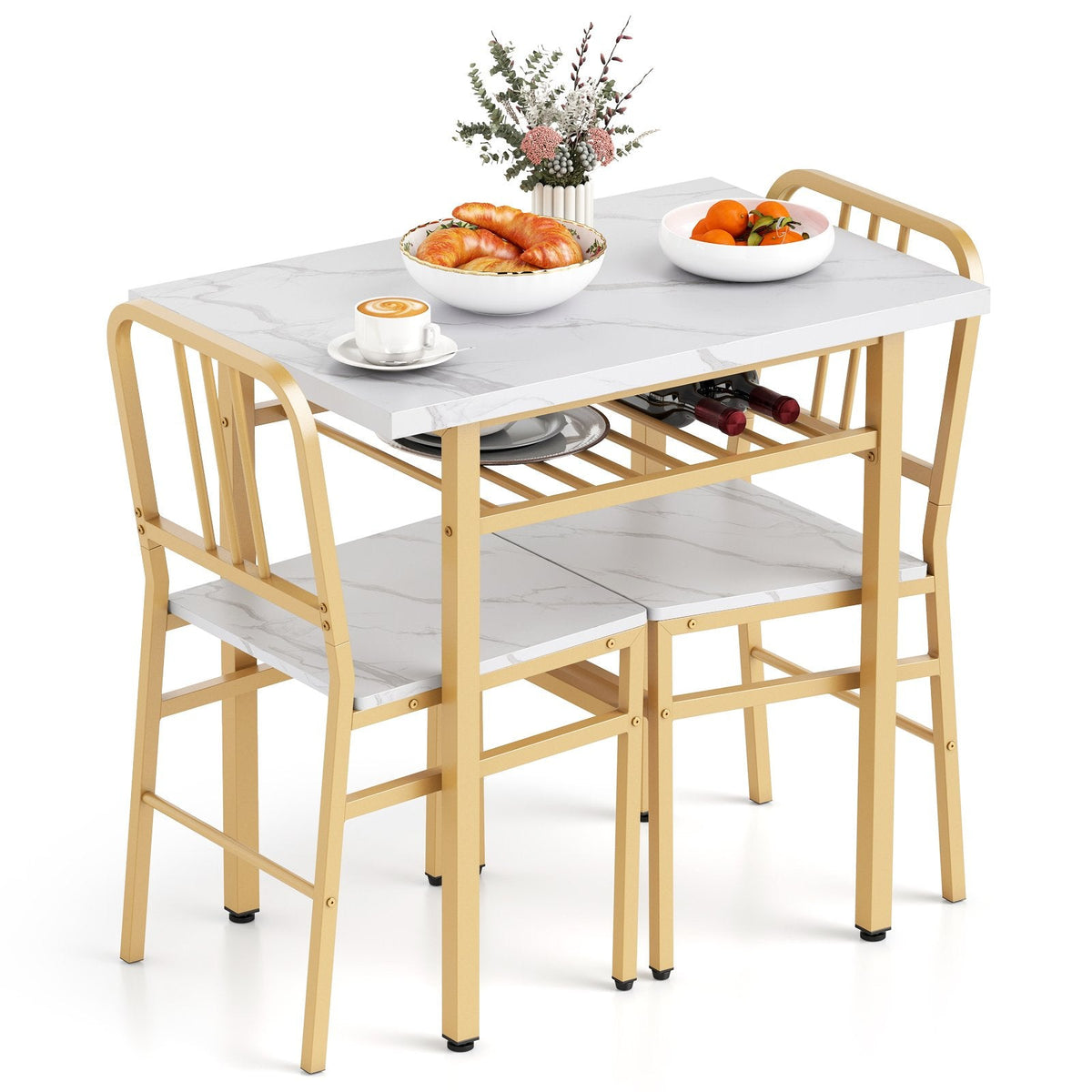 3-Piece Dining Table Set with Rectangular Kitchen Table and 2 Chairs-White