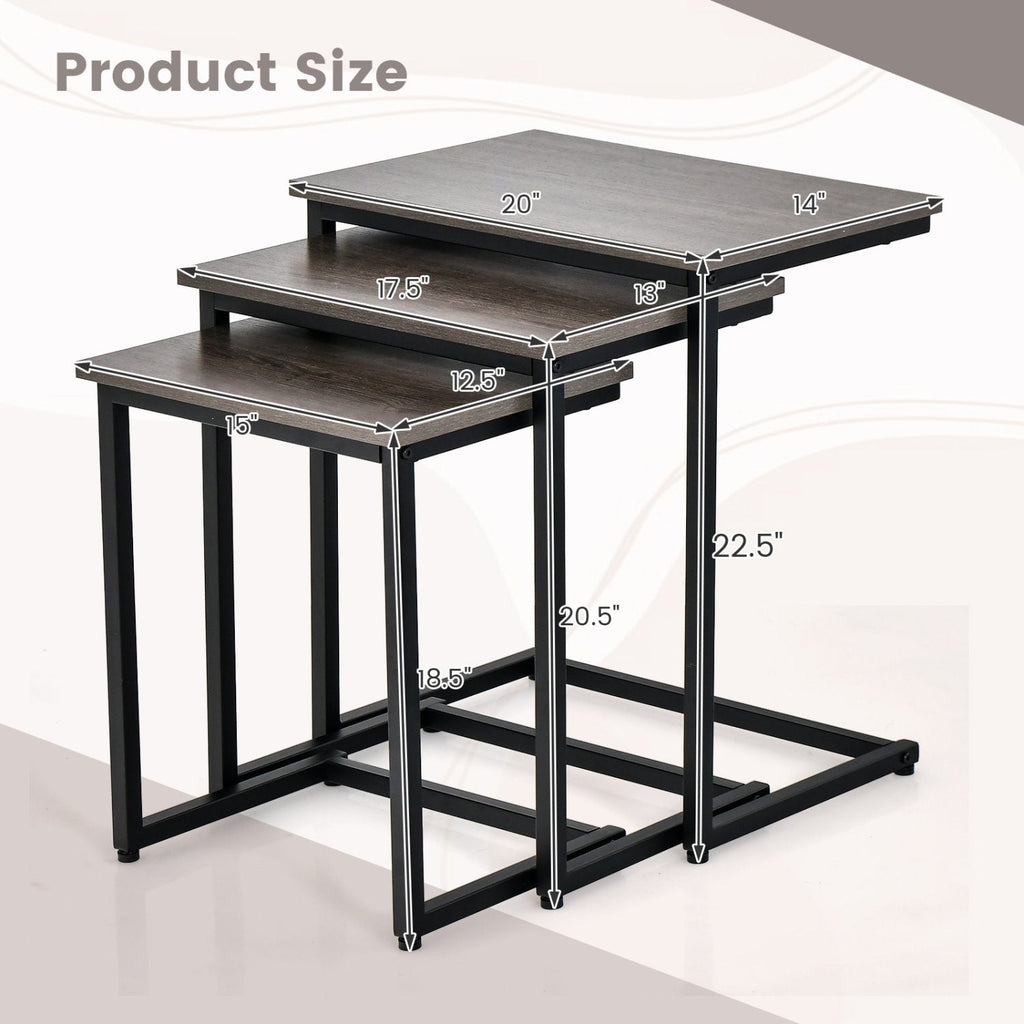 3 Piece Nesting C-Shaped Coffee and End Table Set, Oak