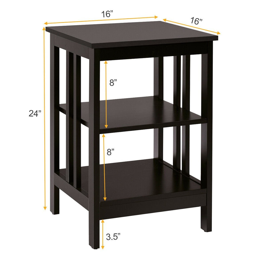 3 Tier Side Table Nightstand with Reinforced Side Bars, Dark Brown
