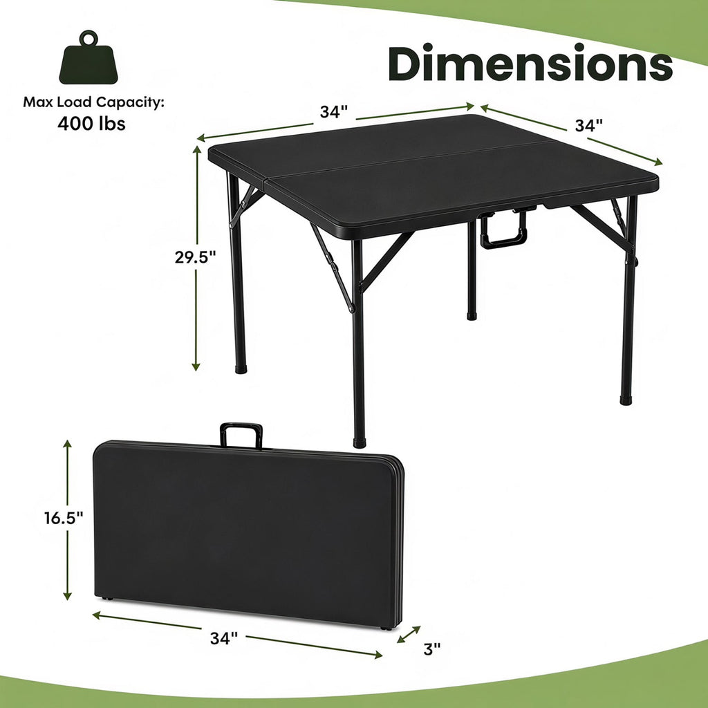 34 Inch Square Foldable Card Table with Carrying Handle-Black