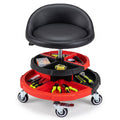360° Rolling Mechanic Stool with 2 Tool Storage Trays-Red