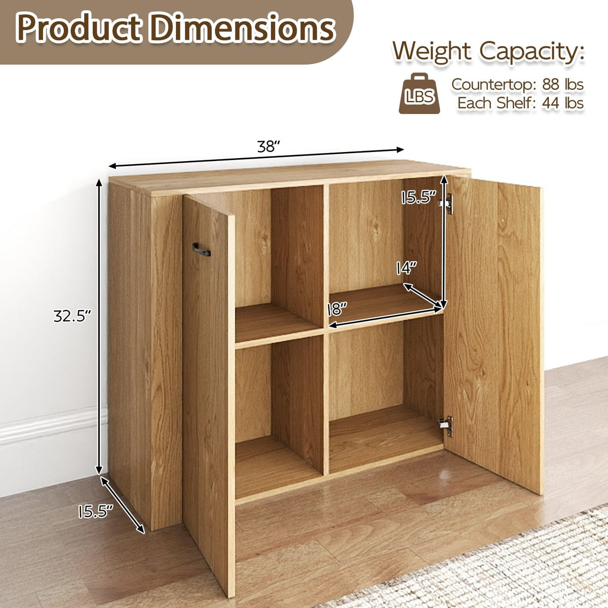 38 inches Buffet Modern Sideboard Cabinet with Storage-Natural