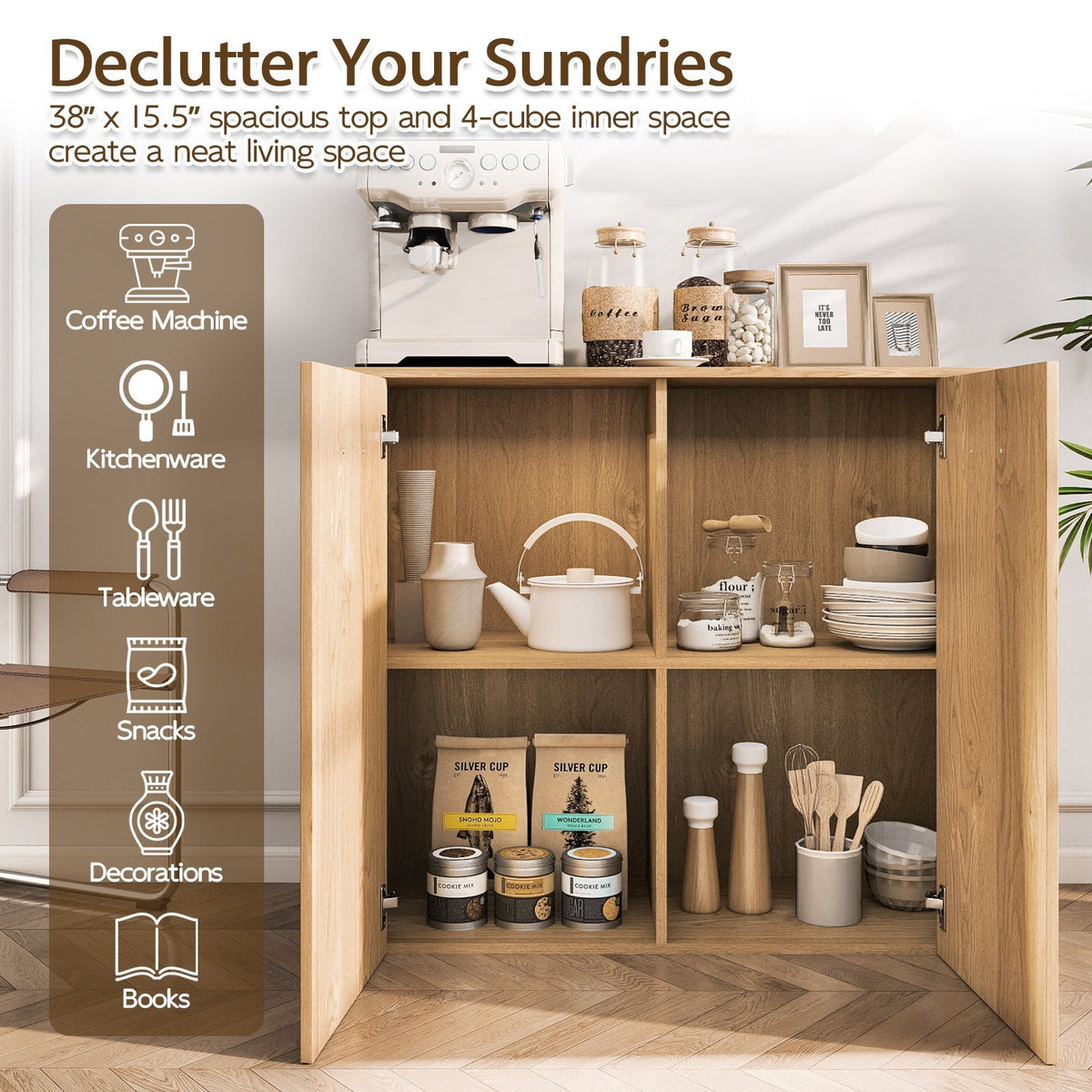 38 inches Buffet Modern Sideboard Cabinet with Storage-Natural