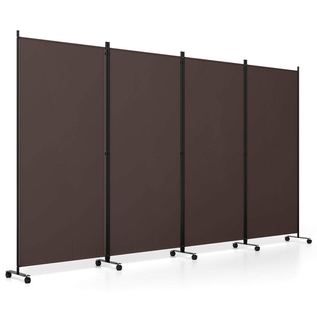 4 Panel Folding Privacy Screen Room Divider with Wheels-Brown