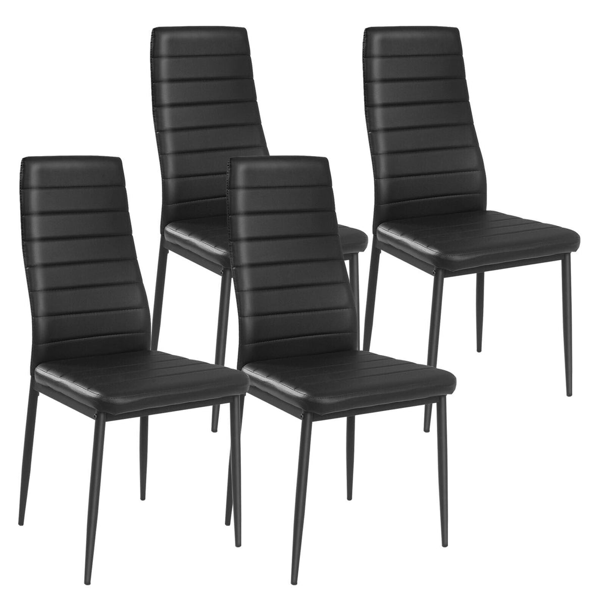 Set of 4 Black Faux Leather High Back Dining Chairs with Metal Legs, 18 Inch Seat Height