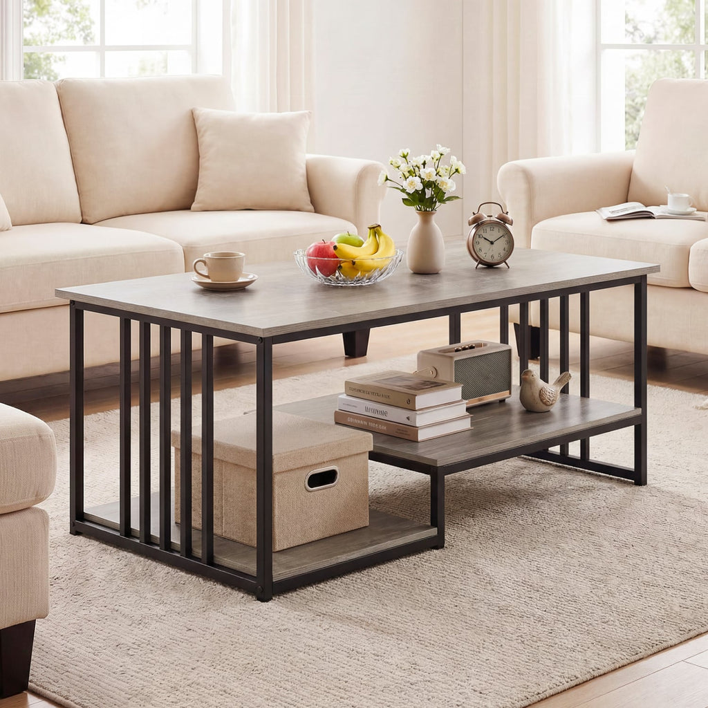 43.5 inches Coffee Table 2-Tier with Open Storage Shelf-Oak