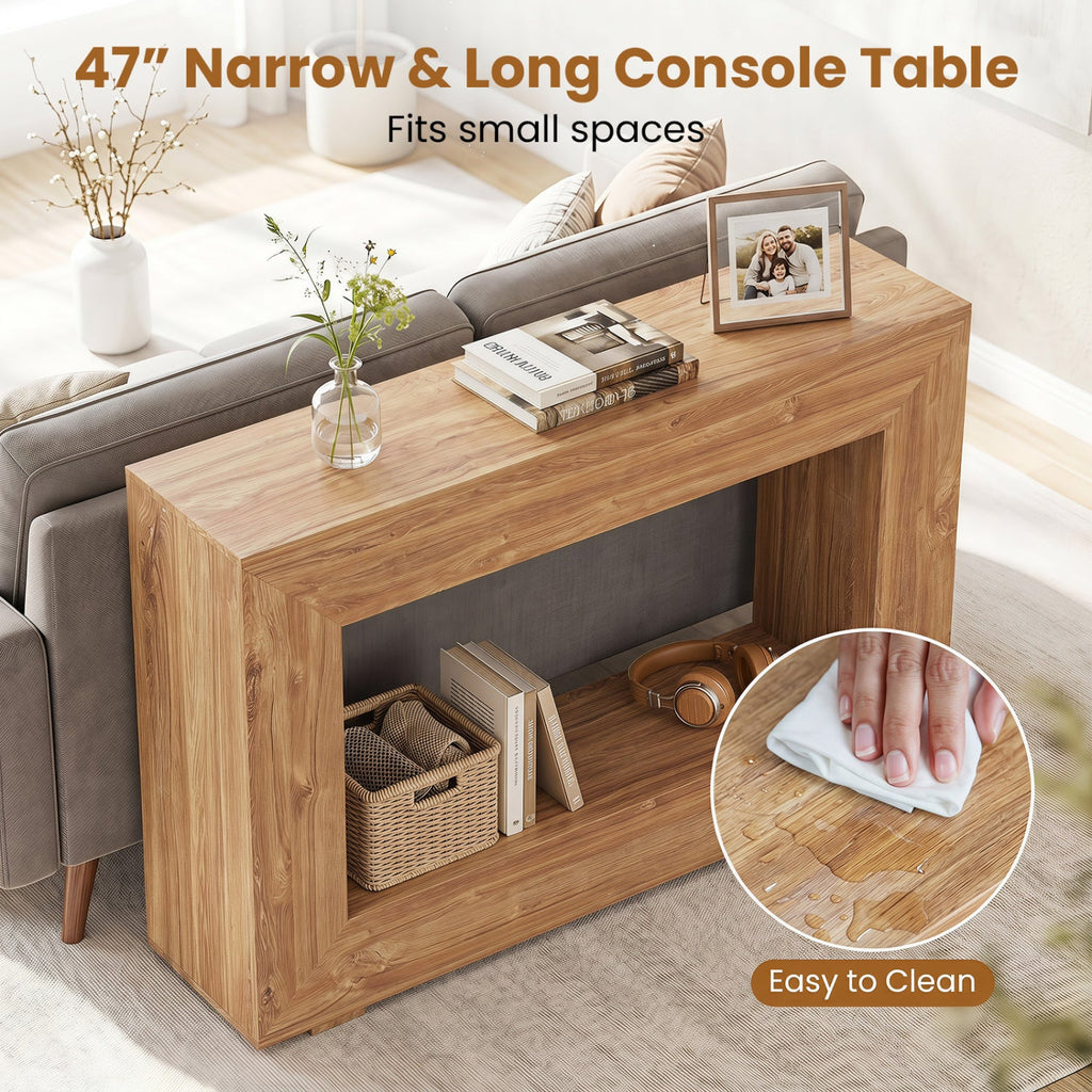 47 inches 2-Tier Farmhouse Console Table with Open Storage Shelf for Living Room-Natural