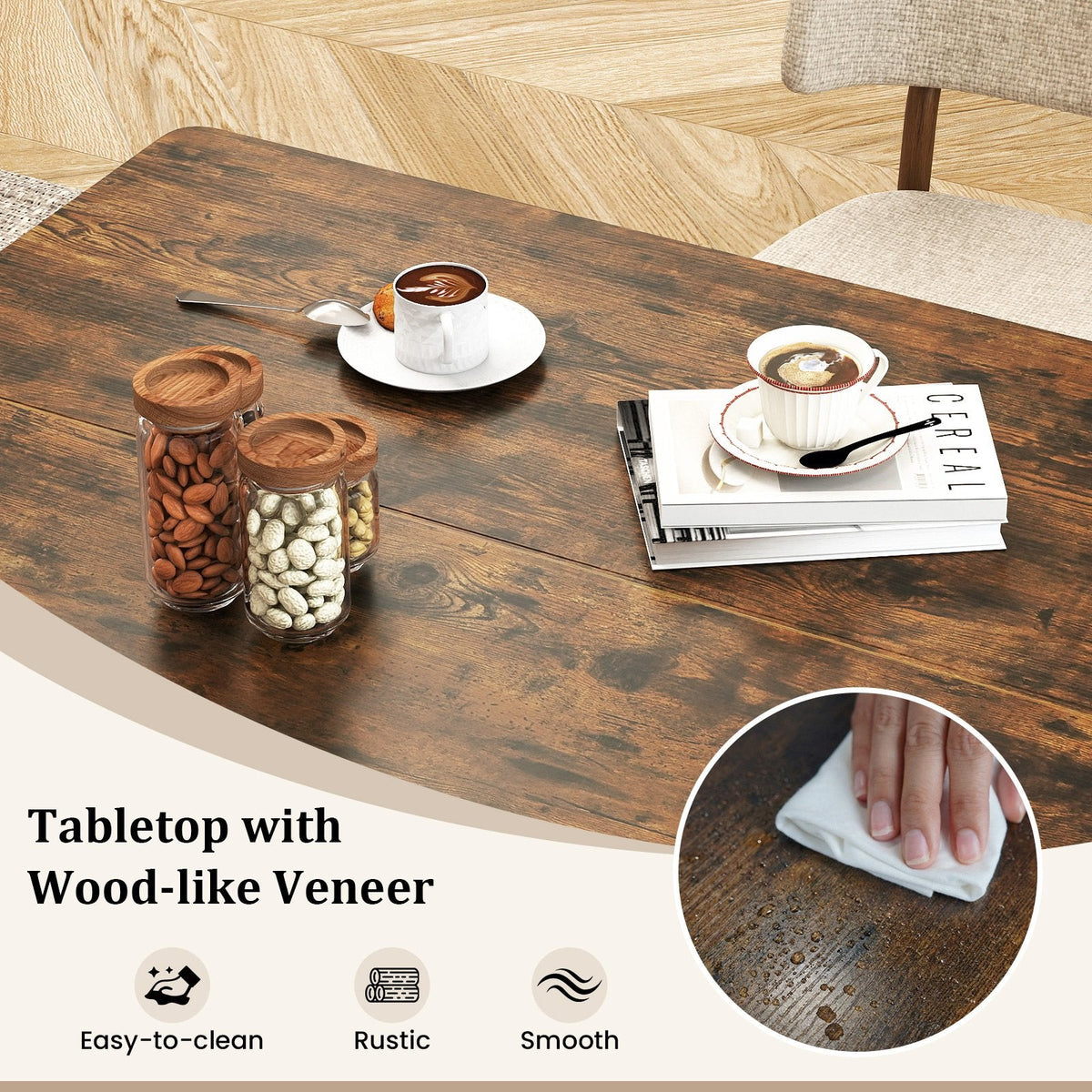 47 Inch Rectangular Dining Table with 2 Open Storage Shelves and Sturdy Metal Legs for 4-6-Rustic Brown