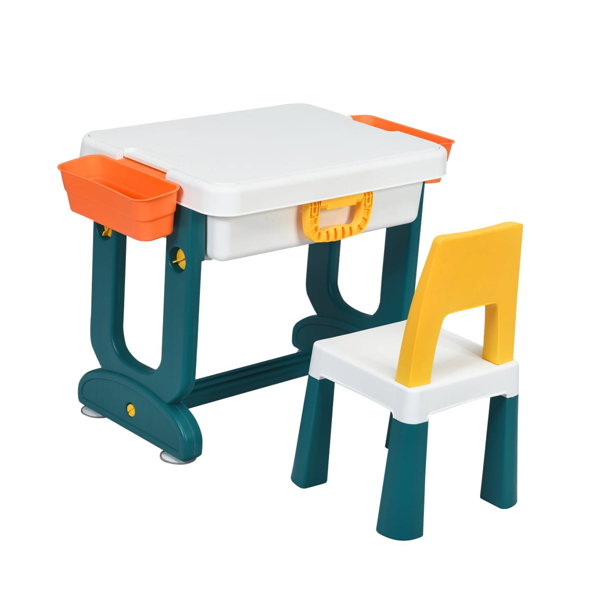5 in 1 Kids Activity Table and Chair Set with Block Board, Tilting Top and Storage