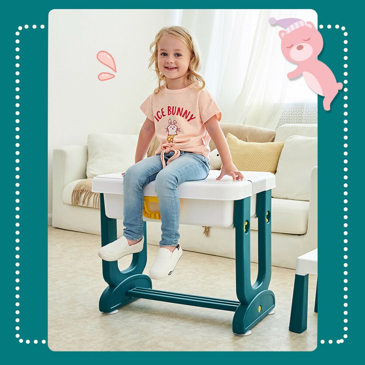 5 in 1 Kids Activity Table and Chair Set with Block Board, Tilting Top and Storage