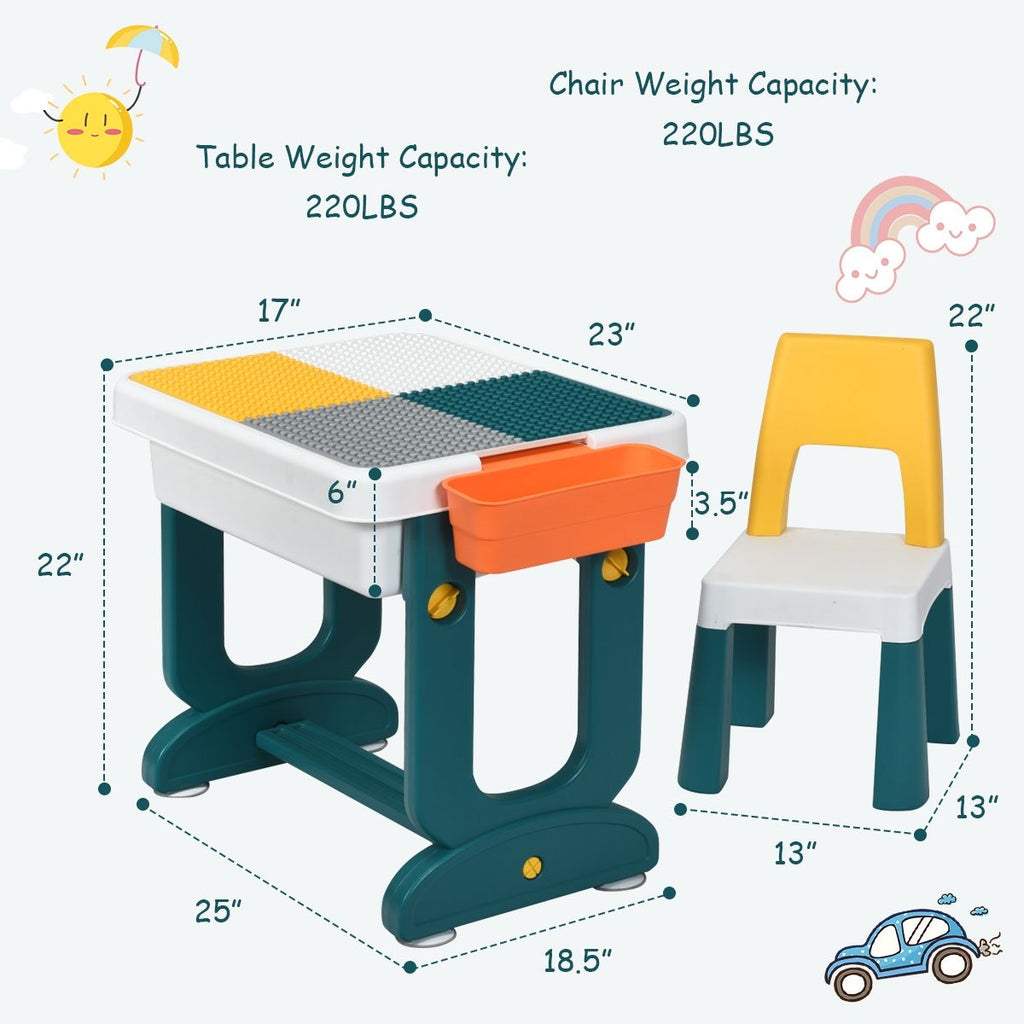 5 in 1 Kids Activity Table and Chair Set with Block Board, Tilting Top and Storage