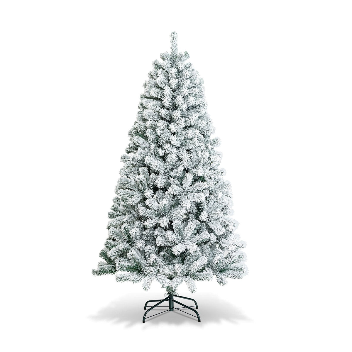 6 FT Snow Flocked Hinged Artificial Christmas Tree with 600 Tips and X Shaped Metal Stand