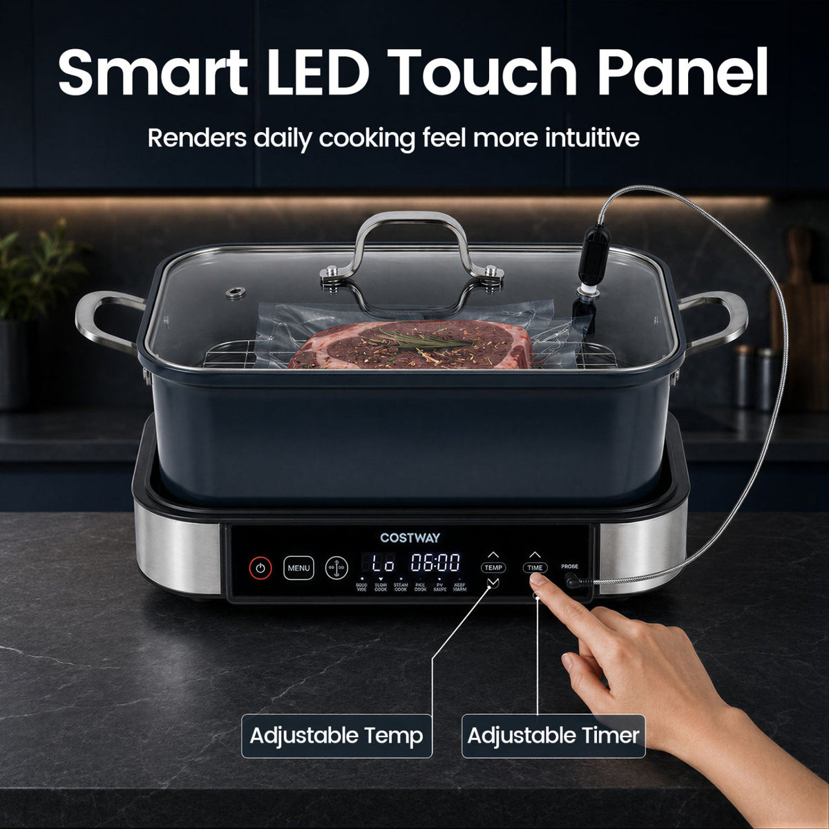 6-in-1 Programmable Slow Cooker with Keep Warm Functions and Adjustable Timer, Control