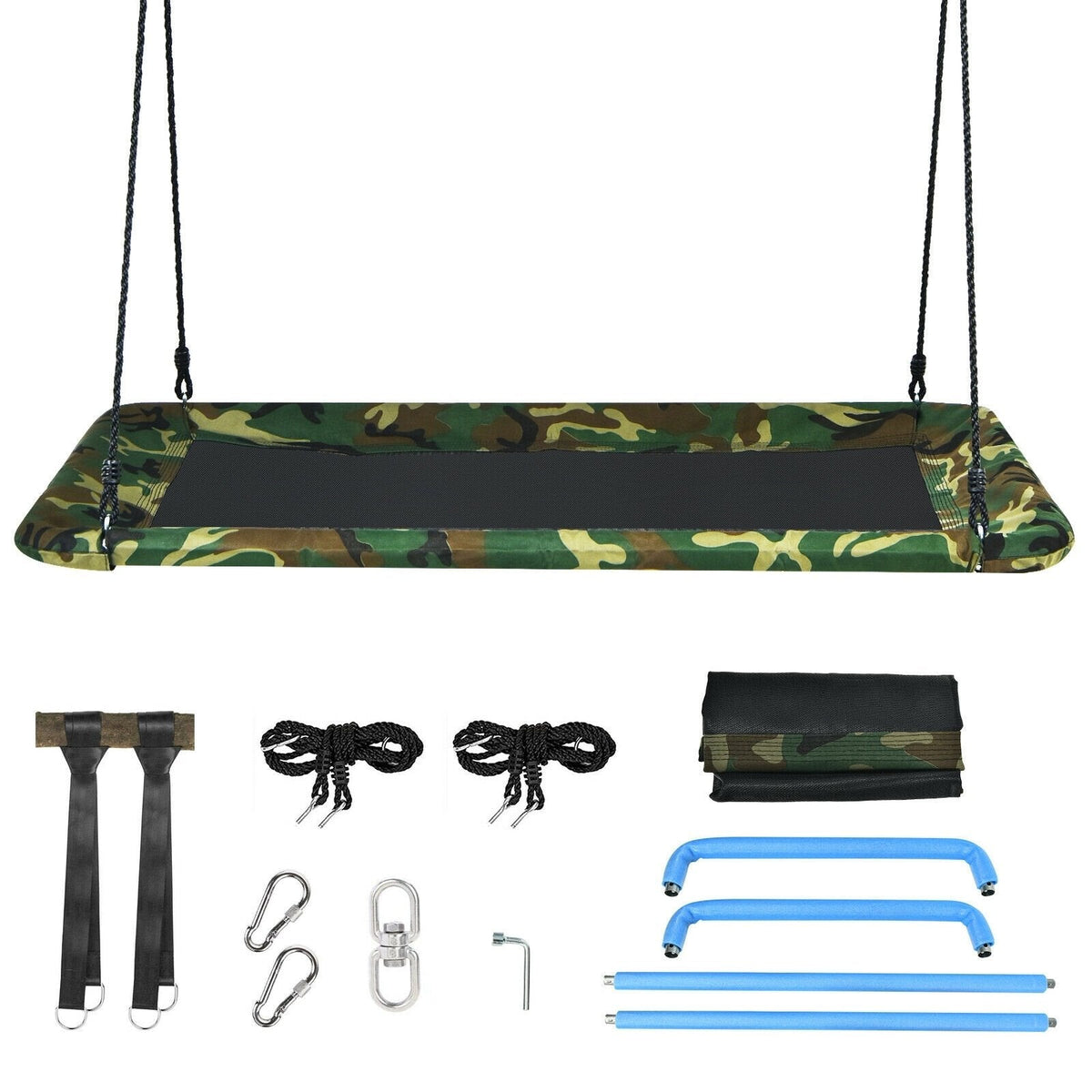60 Inches Platform Tree Swing Outdoor with, 2 Hanging Straps-Camouflage