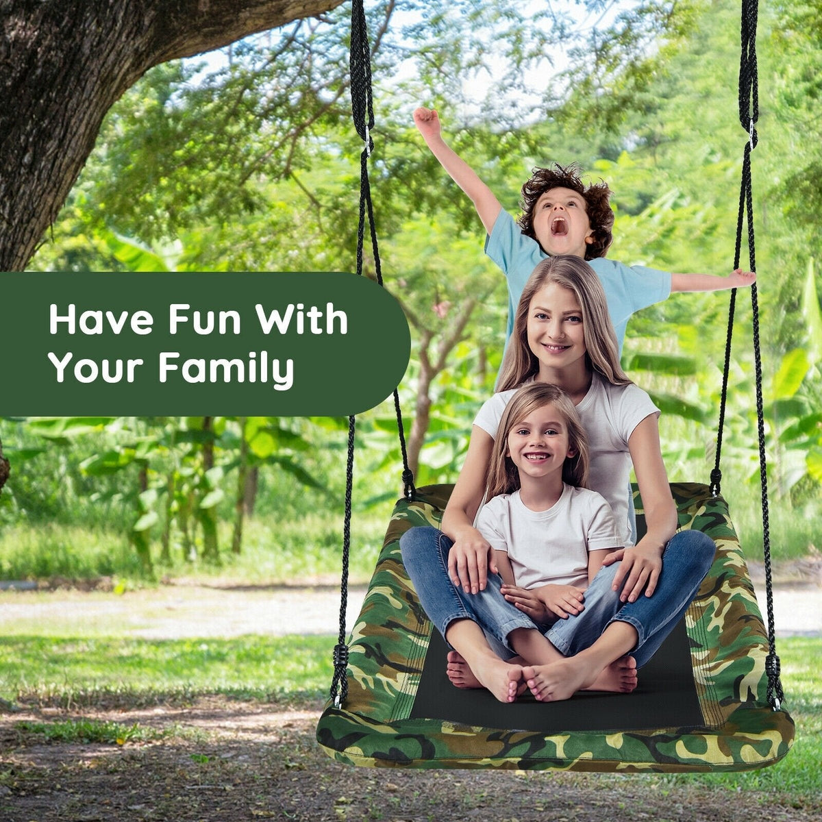 60 Inches Platform Tree Swing Outdoor with, 2 Hanging Straps-Camouflage