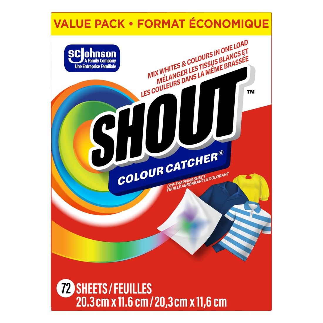 Shout Colour Catcher Dye-Trapping Sheets for Laundry, Allow Mixed Washes, Prevent Color Runs and Maintain Original Clothing, 72 Count 🍁 All In One Marketplace Canada