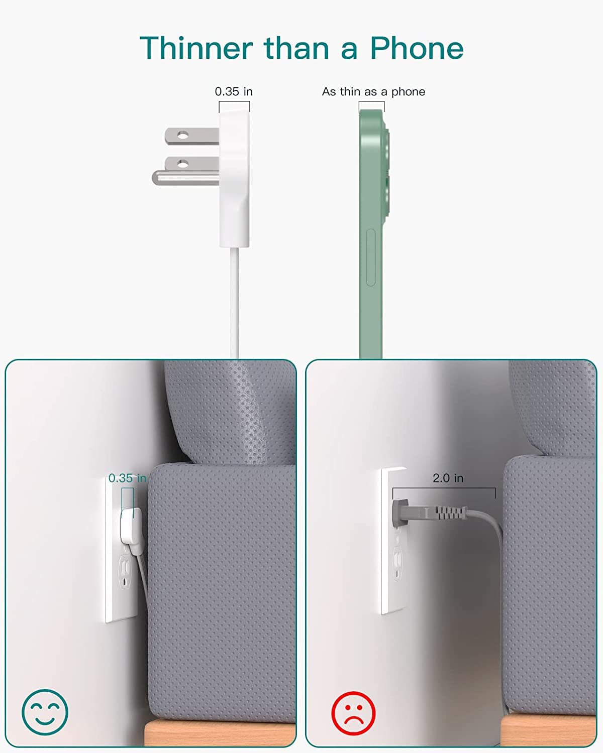 Addtam Flat Plug Power Bar, Ultra Thin Flat Extension Cord with 1050J Surge Protector, 12 Widely AC 3 Sides Multiple Outlets, 5Ft Wall Mount, Desk Charging Station for Home Office Dorm Room Essentials 🍁 All In One Marketplace Canada