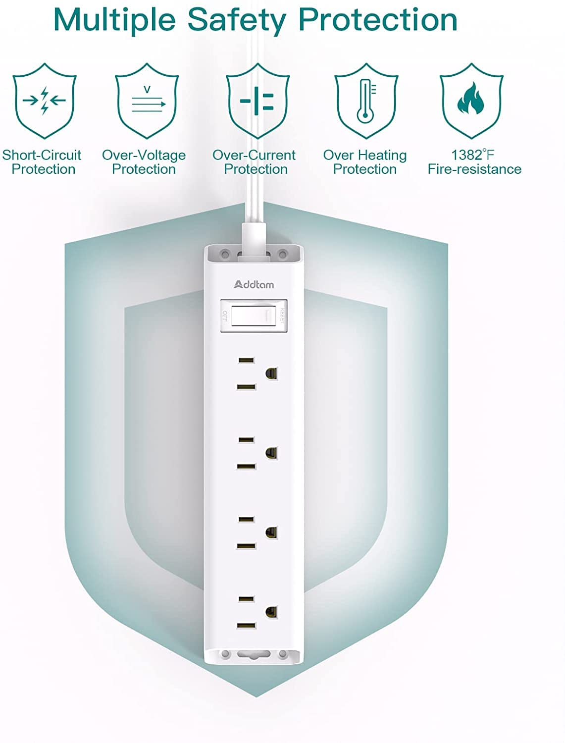 Addtam Flat Plug Power Bar, Ultra Thin Flat Extension Cord with 1050J Surge Protector, 12 Widely AC 3 Sides Multiple Outlets, 5Ft Wall Mount, Desk Charging Station for Home Office Dorm Room Essentials 🍁 All In One Marketplace Canada