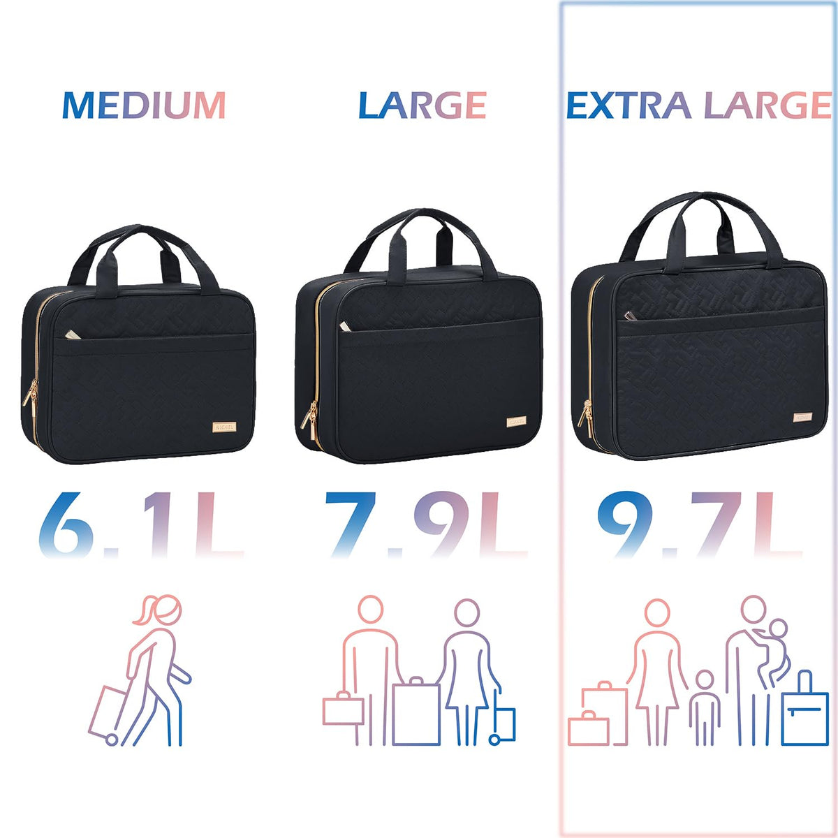 NISHEL Travel Toiletry Bag for Women, Portable Hanging Organizer for Full-Sized Shampoo, Conditioner, Brushes Set, Makeup Accessories, Large Size, Black 🍁 All In One Marketplace Canada