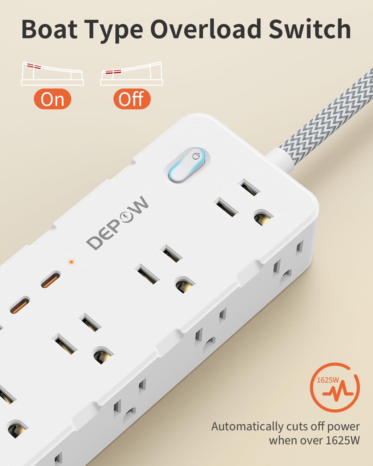 DEPOW Power Bar Surge Protector with 5FT Braided Flat Extension Cord, Wall Mount Charging Station with 8 Outlets 4 USB Ports(2 USB C), Ultra Thin Flat Plug for Home Office, Dorm, Hotel, Travel 🍁 All In One Marketplace Canada