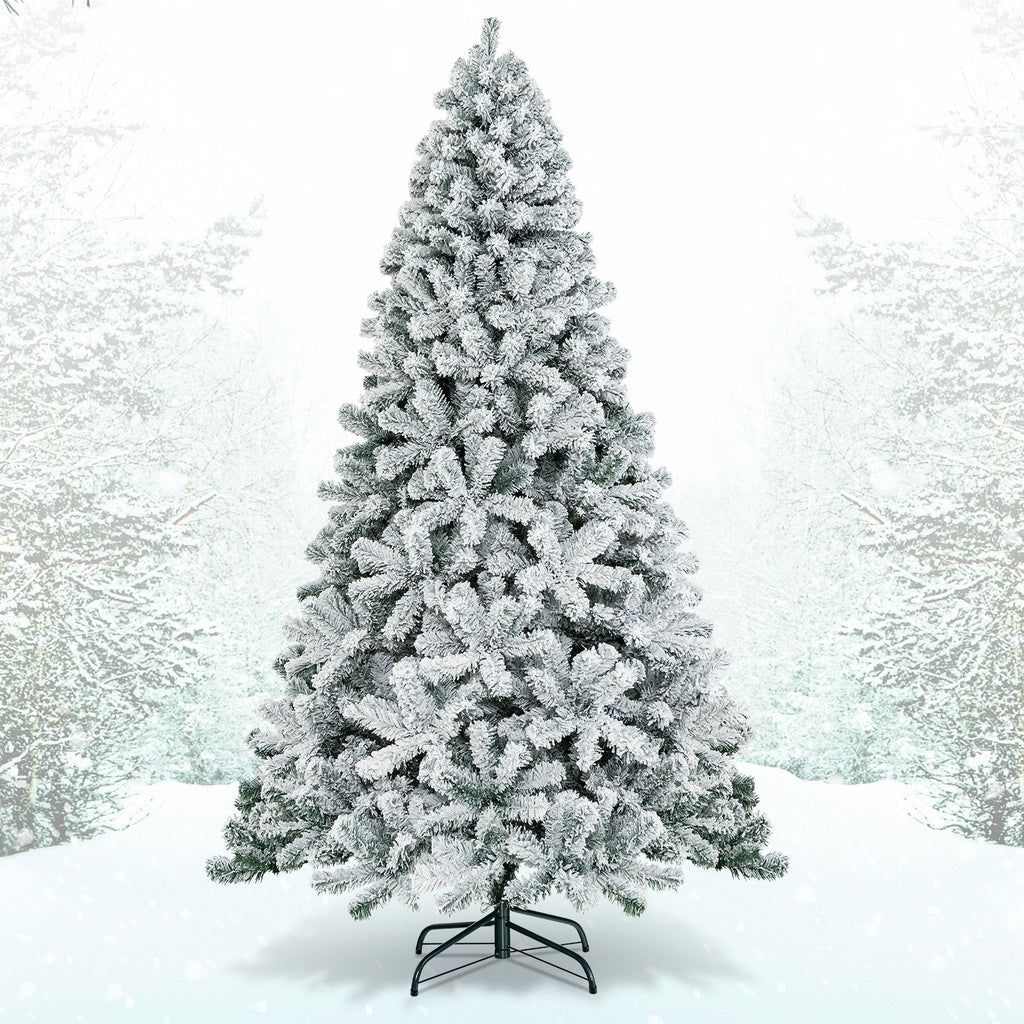 7.5 FT Snow Flocked Artificial Christmas Tree, Unlit, 1010 Tips, Four Hinged Sections