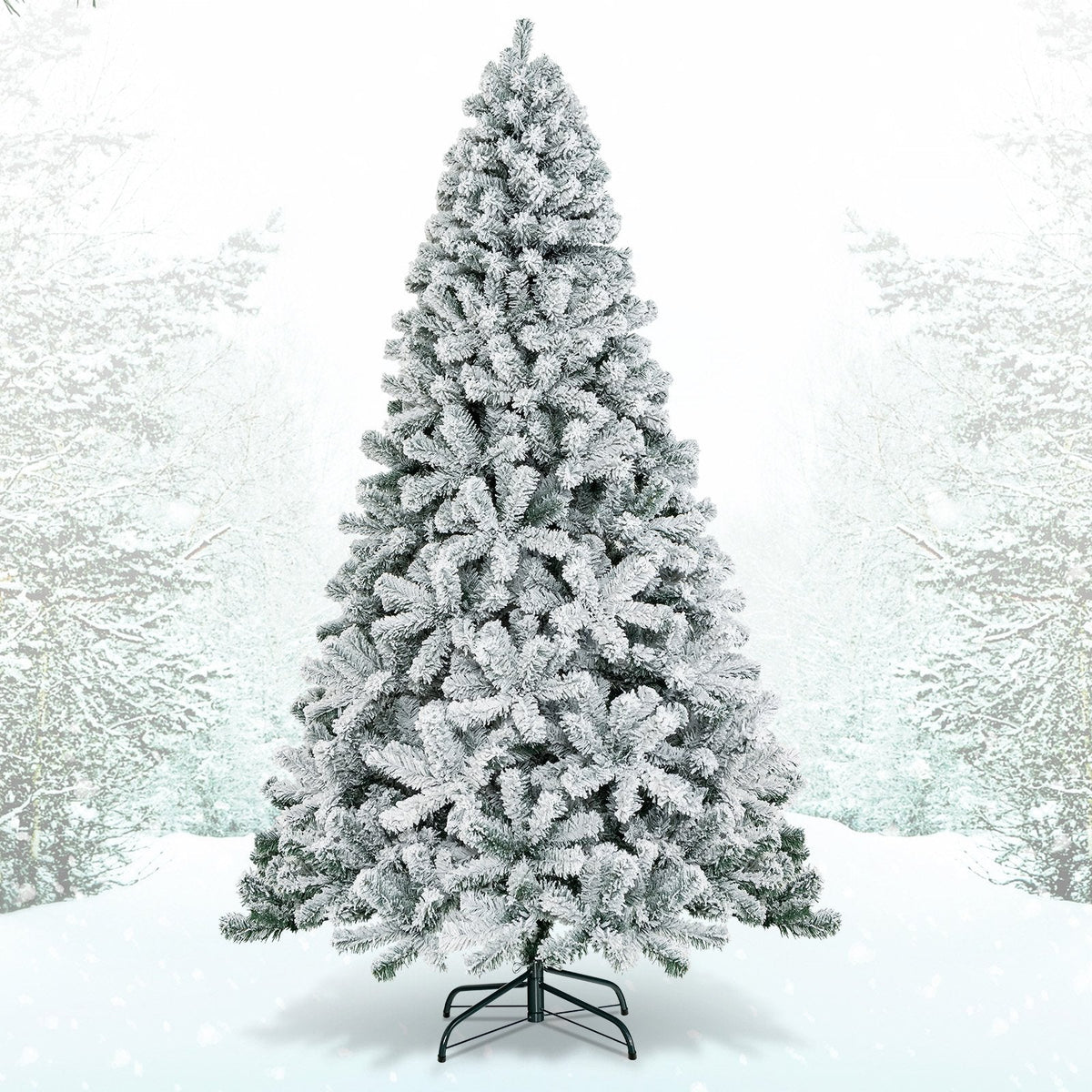 7.5 FT Snow Flocked Artificial Christmas Tree, Unlit, 1010 Tips, Four Hinged Sections