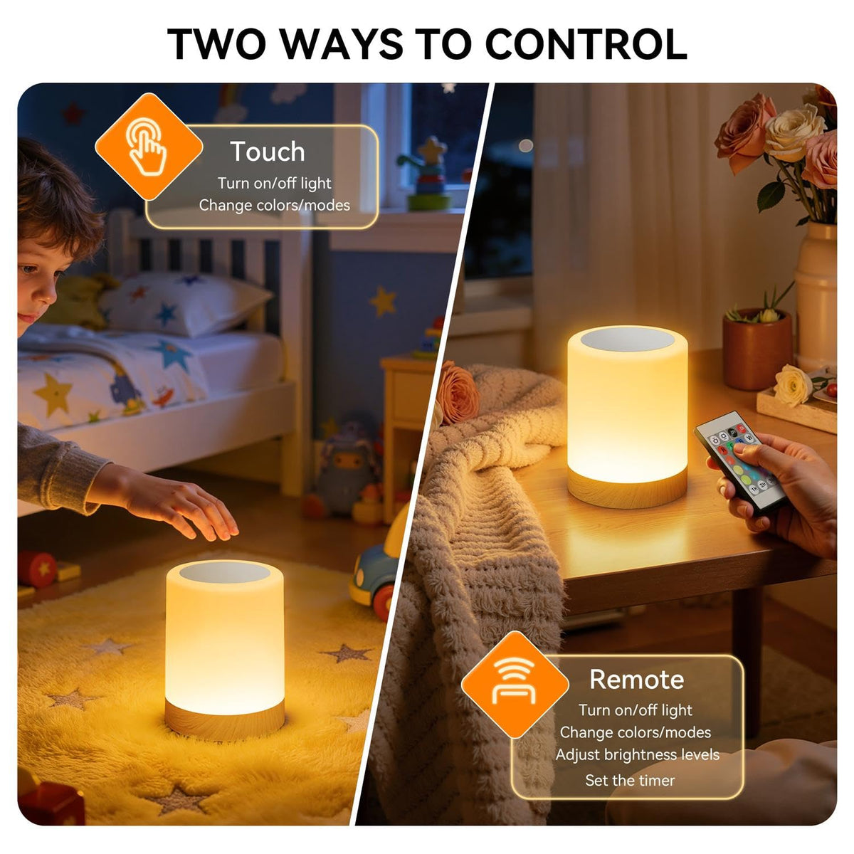 Auxmir Night Light Touch Sensor for Kids Baby, LED Bedside Table Lamp 13 RGB Colors Changing, USB Rechargeable Remote Control Adjustable Dimmable Portable Lamp for Baby Bedroom Nursery Living Room 🍁 All In One Marketplace Canada